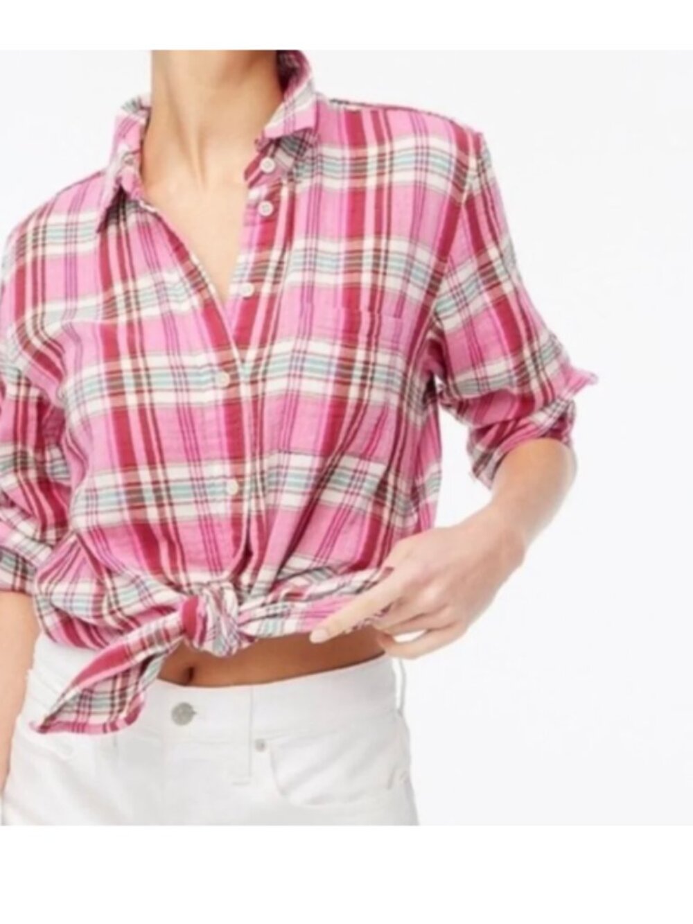 J. Crew Pink Plaid Double Gauze Button-Down Shirt size small